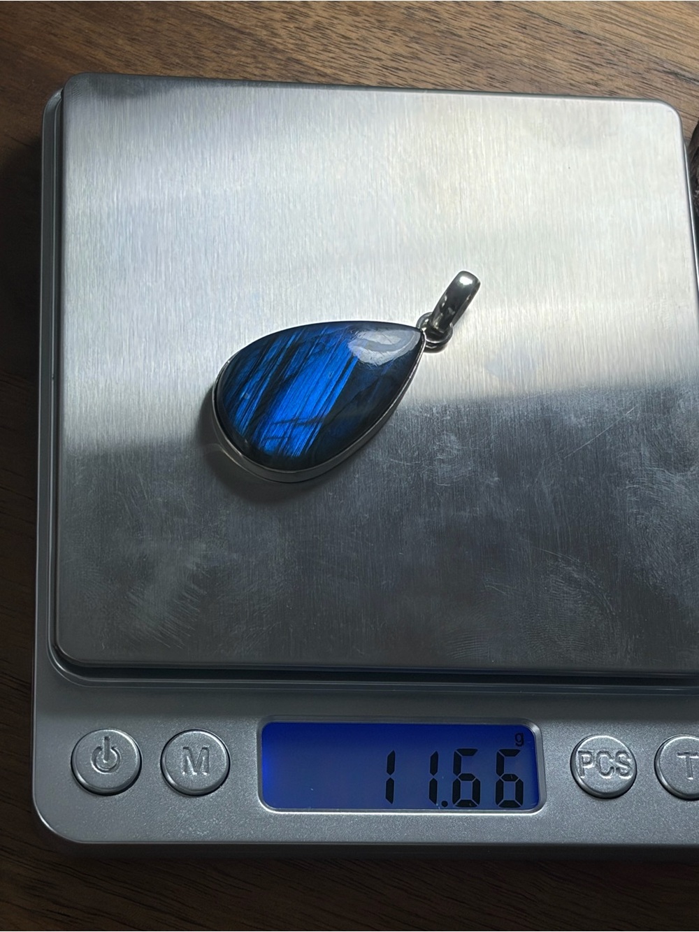 Pure Sterling Silver 925 Chunky Blue Labradorite Pendant Sapphire Necklace New - Picture 11 of 12